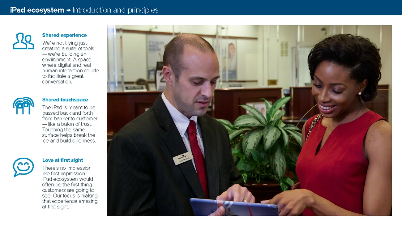 A banker and customer side by side over an iPad