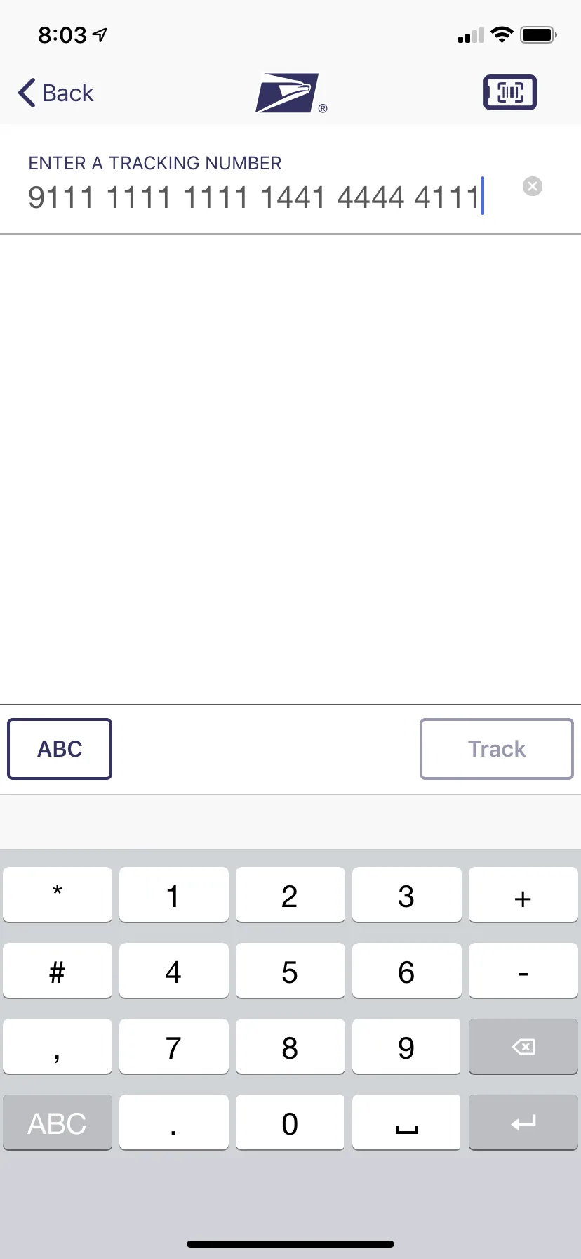 USPS app: dashboard